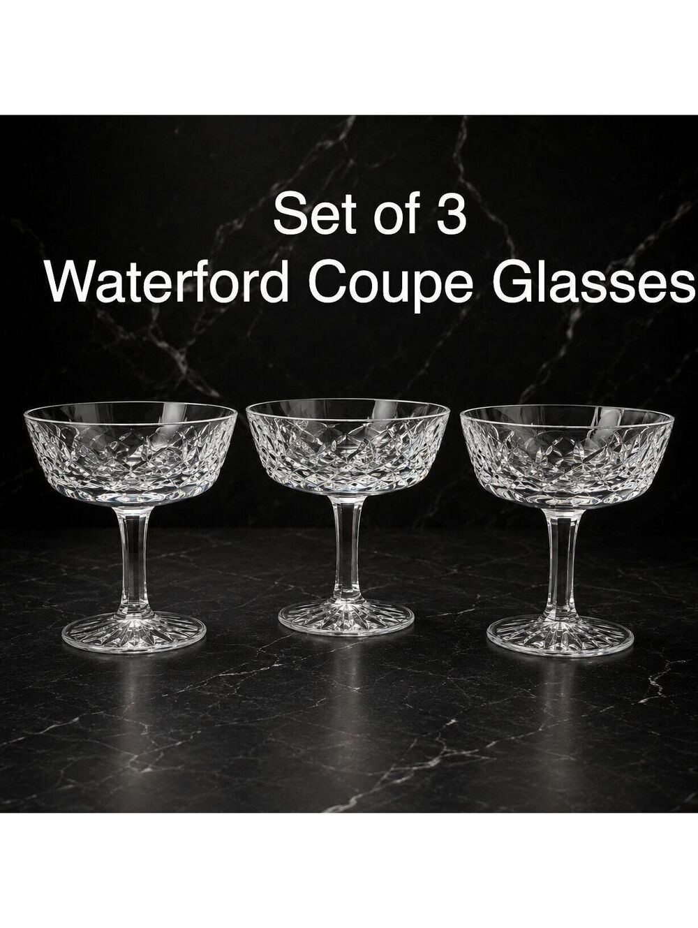 Vintage Waterford Lismore Champagne Coupe Tall Sherbet Glasses Set of 3 Crystal
